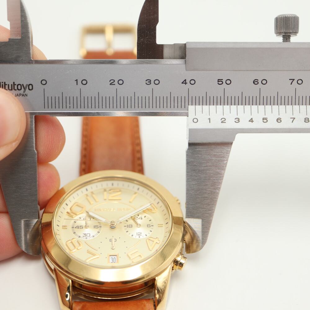 Michael Kors Mercer Gold Tone 42mm Chronograph Watch Leather MK2251 New Battery - Picture 2 of 11